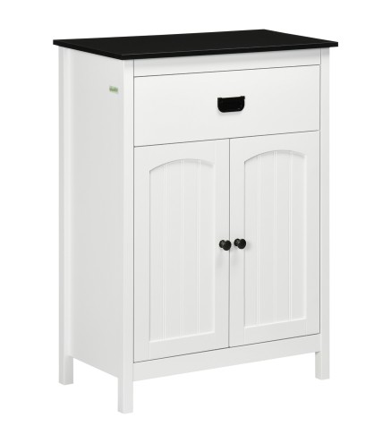 Armario Auxiliar de Baño Estilo Moderno con 1 Cajón 2 Puertas y Estante para Lavabo Ducha 60x30x80 cm Blanco