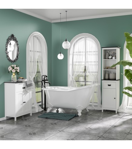 Armario Auxiliar de Baño Estilo Moderno con 1 Cajón 2 Puertas y Estante para Lavabo Ducha 60x30x80 cm Blanco