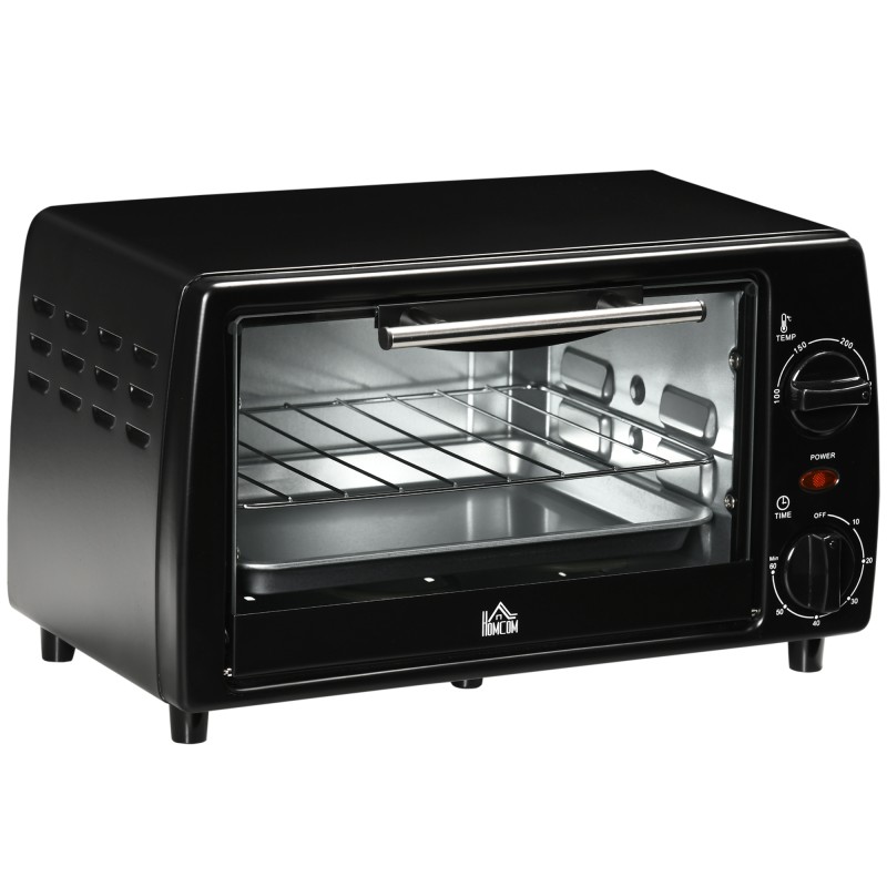 Horno Eléctrico Sobremesa 10L 750W Horno Eléctrico Pequeño Temperatura 230 ℃ y Temporizador 36,5x26x22 cm Negro