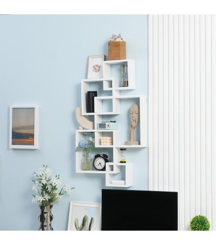 Estantería de Pared con 5 Cubos Estante Flotante de Madera para Salón Estilo Moderno 49,5x10,2x86 cm Blanco