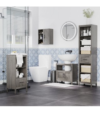 Armario de Baño de Pared con 3 Estantes Abiertos y 1 Puerta Mueble Auxiliar Suspendido Moderno 48x20x50 cm Gris
