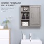 Armario de Baño de Pared con 3 Estantes Abiertos y 1 Puerta Mueble Auxiliar Suspendido Moderno 48x20x50 cm Gris