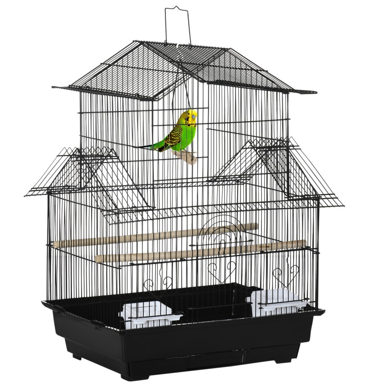 Jaula para Pájaros de Acero Pajarera con Bandeja Extraíble y 2 Comederos Pinzones Periquitos 50,5x41x63 cm Negro Jaula para Pájaros de Acero Pajarera con Bandeja Extraíble y 2 Comederos Pinzones Periquitos 50,5x41x63 cm Negro
