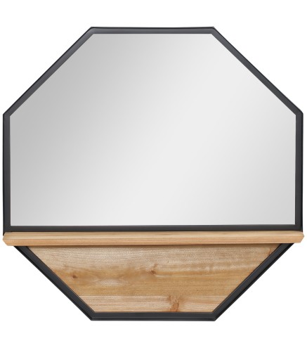 Espejo Decorativo de Pared 61x61 cm Espejo Octágono con Estante para Salón Dormitorio Entrada Negro