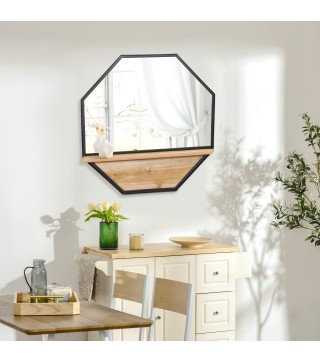 Espejo Decorativo de Pared 61x61 cm Espejo Octágono con Estante para Salón Dormitorio Entrada Negro