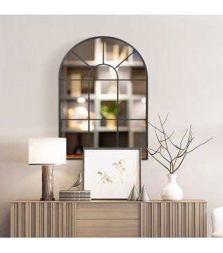 Espejo Decorativo de Pared 60x91cm Espejo de Ventana de Metal para Salón Dormitorio Entrada Estilo Moderno Negro