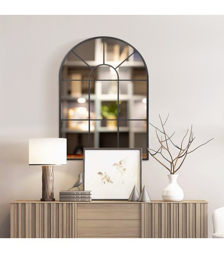 Espejo Decorativo de Pared 60x91cm Espejo de Ventana de Metal para Salón Dormitorio Entrada Estilo Moderno Negro