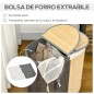 Cesto para Ropa Sucia de Bambú Capacidad de 100L Cesta para la Colada con 2 Compartimentos 62,5x37x60,5 cm Gris