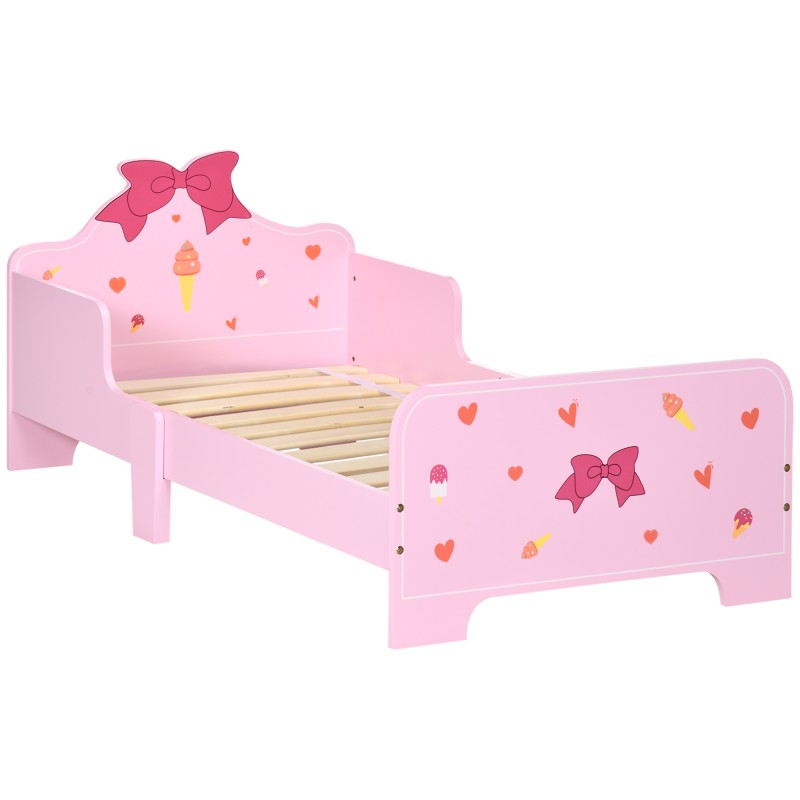 Cama Infantil para Niños de 3-6 Años Cama de Madera con Laterales de Protección Carga Máx. 80kg 143x74x59cm Rosa