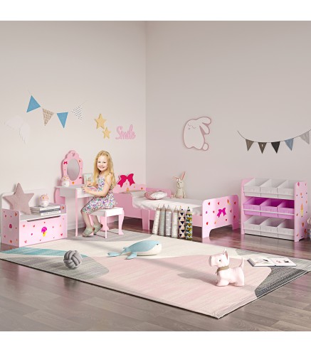 Cama Infantil para Niños de 3-6 Años Cama de Madera con Laterales de Protección Carga Máx. 80kg 143x74x59cm Rosa