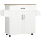 Carro de Cocina con 1 Cajón 2 Puertas Barra de Colgar y Especiero Carrito Auxiliar con Ruedas 105x36x85 cm Blanco Carro de Cocina con 1 Cajón 2 Puertas Barra de Colgar y Especiero Carrito Auxiliar con Ruedas 105x36x85 cm Blanco