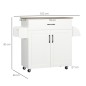 Carro de Cocina con 1 Cajón 2 Puertas Barra de Colgar y Especiero Carrito Auxiliar con Ruedas 105x36x85 cm Blanco