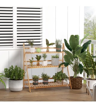 Soporte para Plantas de Bambú Escalera para Flores Plegable para Interior y Exterior 100x39x97 cm Natural