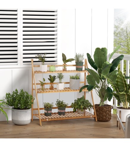 Soporte para Plantas de Bambú Escalera para Flores Plegable para Interior y Exterior 100x39x97 cm Natural