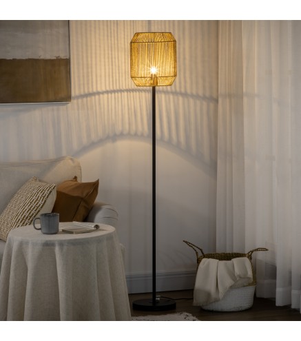 Lámpara de Pie para Salón con Pantalla de Cuerda de Papel para Salón Dormitorio Ø26x164 cm Natural y Negro