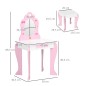 Tocador de Madera Infantil con Taburete y Espejo Centro de Belleza con 1 Cajón para 3-6 Años 50x36,5x89,5cm Rosa