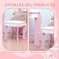 Tocador de Madera Infantil con Taburete y Espejo Centro de Belleza con 1 Cajón para 3-6 Años 50x36,5x89,5cm Rosa