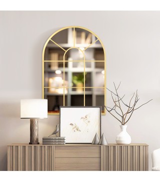 Espejo Decorativo de Pared 50x70cm Espejo de Ventana de Metal para Salón Dormitorio Entrada Estilo Moderno Dorado