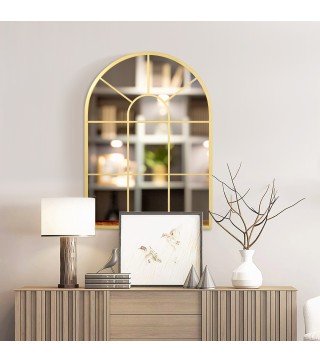 Espejo Decorativo de Pared 50x70cm Espejo de Ventana de Metal para Salón Dormitorio Entrada Estilo Moderno Dorado