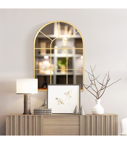 Espejo Decorativo de Pared 50x70cm Espejo de Ventana de Metal para Salón Dormitorio Entrada Estilo Moderno Dorado