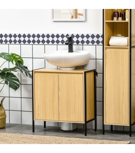 Mueble para Debajo del Lavabo Armario de Suelo para Baño de Madera con 2 Puertas y Estante 60x30x65,2 cm Roble