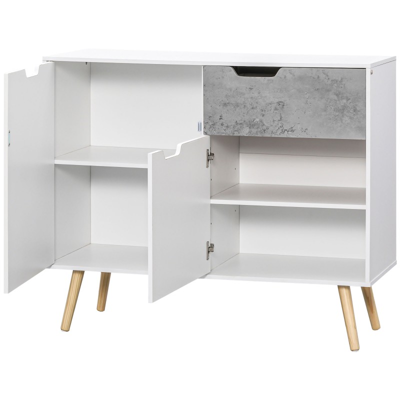 Aparador de Cocina con 2 Puertas y 1 Cajón Estilo Moderno con Patas Inclinadas 98x39x81,5 cm Blanco y Gris