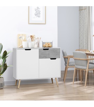Aparador de Cocina con 2 Puertas y 1 Cajón Estilo Moderno con Patas Inclinadas 98x39x81,5 cm Blanco y Gris