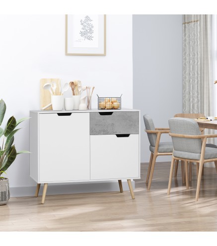Aparador de Cocina con 2 Puertas y 1 Cajón Estilo Moderno con Patas Inclinadas 98x39x81,5 cm Blanco y Gris