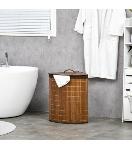 Cesto para Ropa Sucia de Bambú Capacidad de 55L Cesta para la Colada en Forma de Abanico 38x38x57 cm Marrón