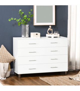 Cómoda con 4 Cajones de Dormitorio con Patas Cajonera de Estilo Moderno para Salón Entrada 112x38,2x81 cm Blanco