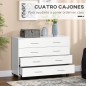 Cómoda con 4 Cajones de Dormitorio con Patas Cajonera de Estilo Moderno para Salón Entrada 112x38,2x81 cm Blanco