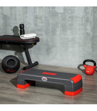 Plataforma Step para Deporte y Gimnasia con Altura Regulable en 10/15/20 cm Carga 150 kg 78x28x20 cm Gris y Rojo