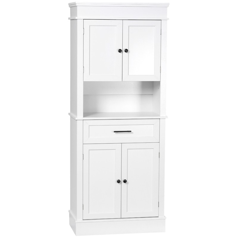 Alacena de Cocina con 4 Puertas 1 Cajón y Estante Abierto Mueble Auxiliar para Microondas 74x39,5x183 cm Blanco