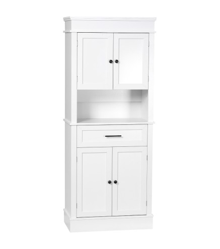 Alacena de Cocina con 4 Puertas 1 Cajón y Estante Abierto Mueble Auxiliar para Microondas 74x39,5x183 cm Blanco