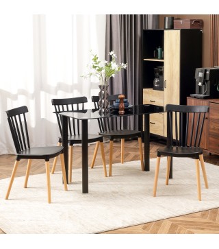 Juego de 4 Sillas de Comedor Estilo Nórdico con Respaldo de Polipropileno y Patas de Madera 48x52,5x83 cm Negro
