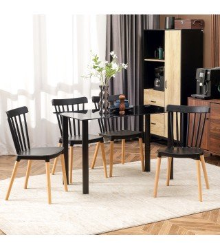 Juego de 4 Sillas de Comedor Estilo Nórdico con Respaldo de Polipropileno y Patas de Madera 48x52,5x83 cm Negro