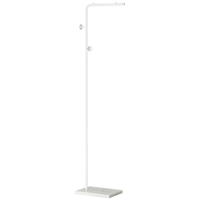 Perchero de Pie con Base de Mármol Barra y 2 Ganchos de Metal para Dormitorio Pasillo 35x25x170 cm Blanco