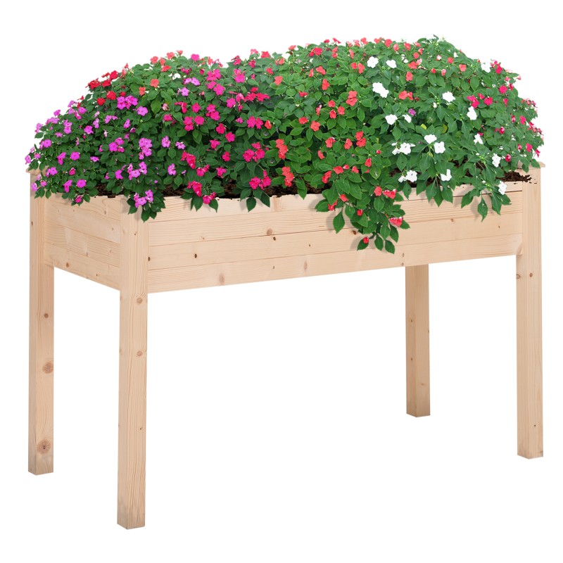 Huerto Urbano Elevado de Madera 122,5x56,5x76 cm con Tela no Tejida para Cultivos Plantas Flores Natural