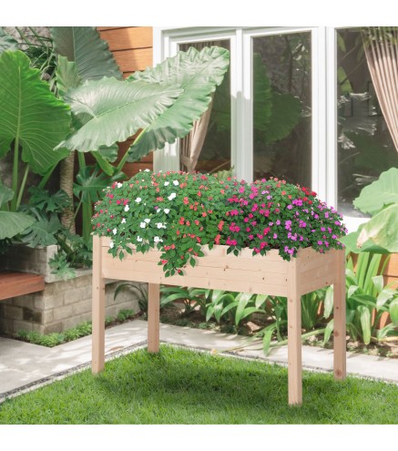 Huerto Urbano Elevado de Madera 122,5x56,5x76 cm con Tela no Tejida para Cultivos Plantas Flores Natural