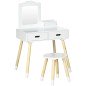 Tocador de Madera Infantil con Taburete y Espejo Centro de Belleza con 2 Cajones para 3-6 Años 60x40x95cm Blanco Tocador de Madera Infantil con Taburete y Espejo Centro de Belleza con 2 Cajones para 3-6 Años 60x40x95cm Blanco