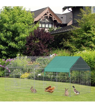 Jaula Recinto para Animales Pequeños con 2 Puertas y Toldo para Exterior Jardín Patio 220x103x103cm Plata y Verde