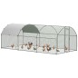 Gallinero de Exterior Grande para 12-18 Gallinas de Acero Galvanizado y Techo de Tela Oxford 5,7x2,8x1,97 m Plata