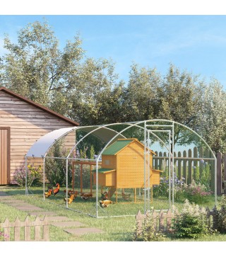 Gallinero de Exterior Grande para 12-18 Gallinas de Acero Galvanizado y Techo de Tela Oxford 5,7x2,8x1,97 m Plata
