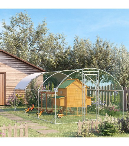 Gallinero de Exterior Grande para 12-18 Gallinas de Acero Galvanizado y Techo de Tela Oxford 5,7x2,8x1,97 m Plata