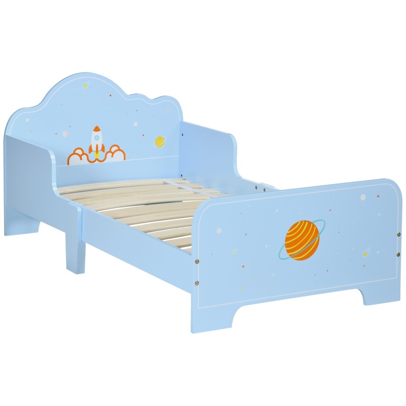 Cama Infantil para Niños de 3-6 Años Cama de Madera con Laterales de Protección Carga Máx. 80kg 143x74x59cm Azul