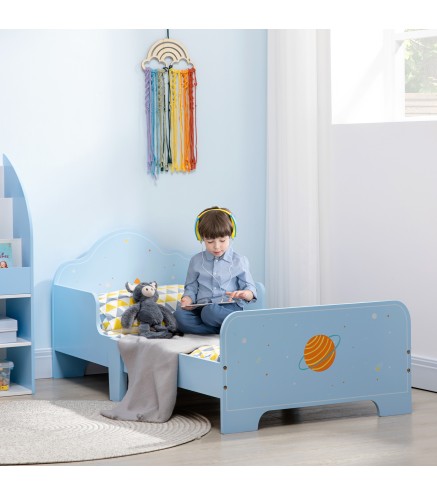 Cama Infantil para Niños de 3-6 Años Cama de Madera con Laterales de Protección Carga Máx. 80kg 143x74x59cm Azul