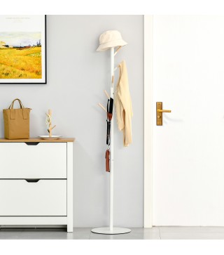 Perchero de Pie de Madera con 6 Ganchos para Ropas Bolsos para Salón Entrada Dormitorio 35x35x174 cm Blanco