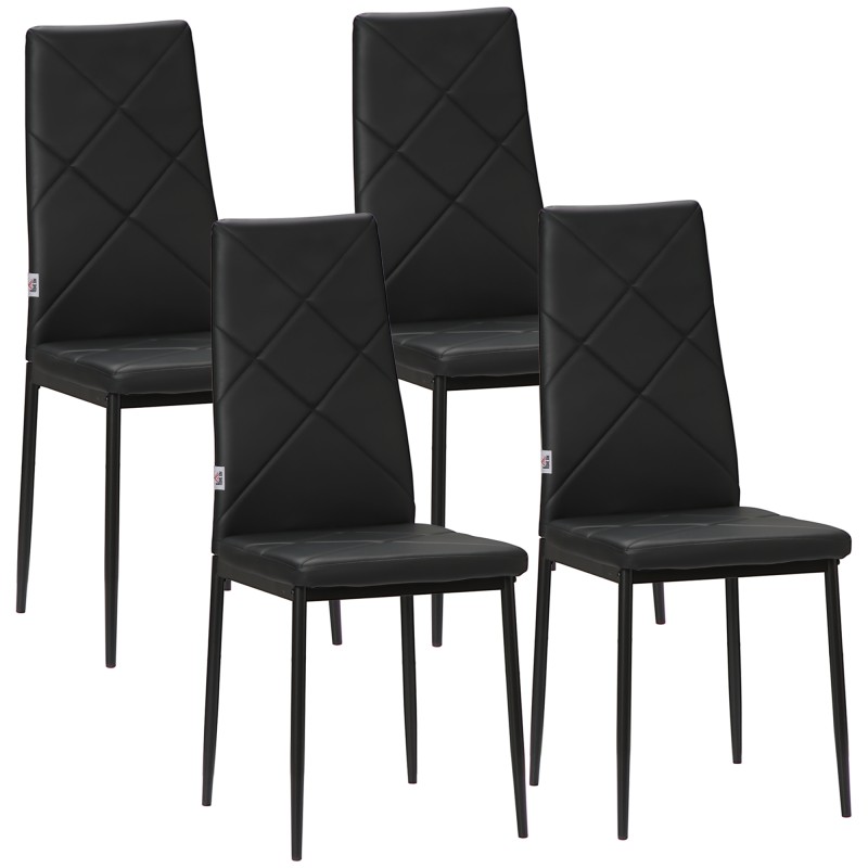 Set de 4 Sillas de Comedor Tapizadas de Piel Sintética con Respaldo Alto y Patas de Metal 41x50x97 cm Negro