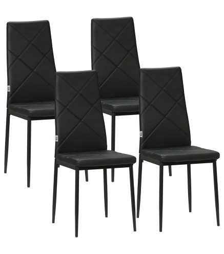Set de 4 Sillas de Comedor Tapizadas de Piel Sintética con Respaldo Alto y Patas de Metal 41x50x97 cm Negro