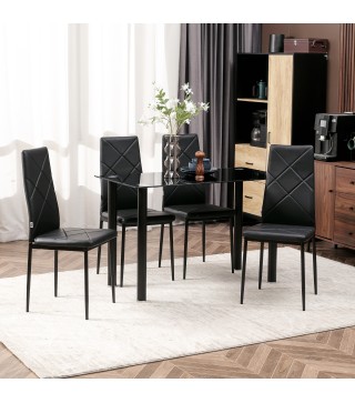 Set de 4 Sillas de Comedor Tapizadas de Piel Sintética con Respaldo Alto y Patas de Metal 41x50x97 cm Negro